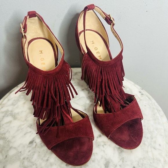 M. Gemi Serata Suede Fringe Block Heels in Wine - Picture 3 of 9